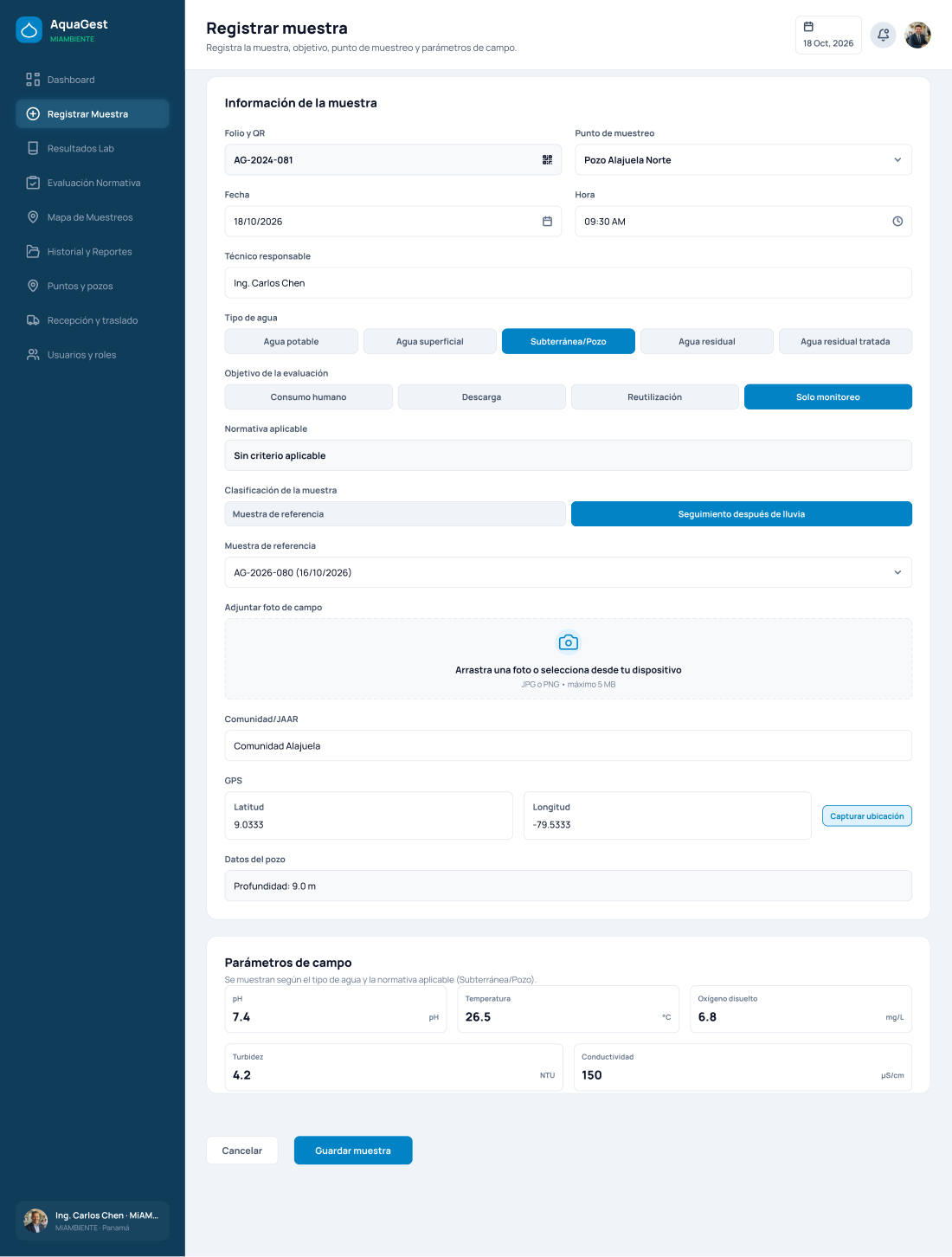 Registrar muestra