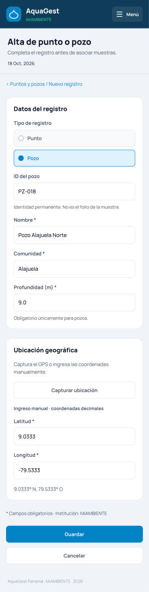 Alta de punto o pozo