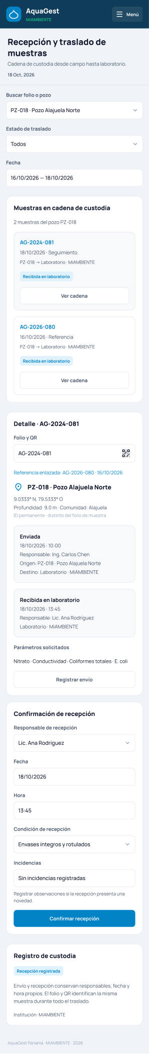 Recepción y traslado de muestras