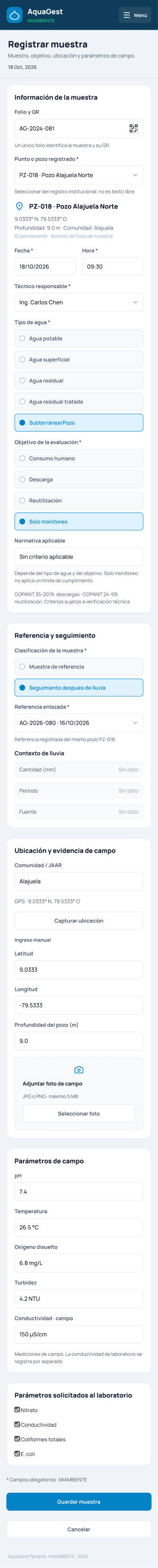Registrar muestra